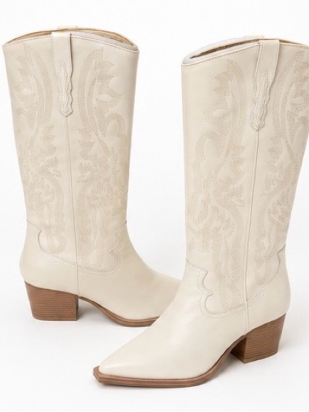 Vince Camuto Cream Western Knee-High Heeled Boots
